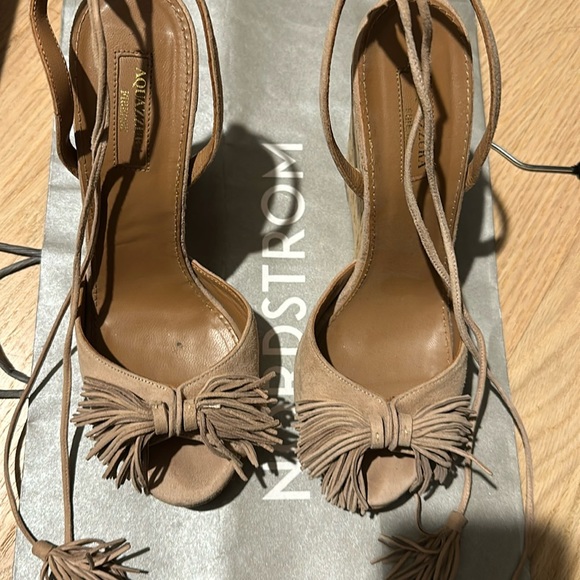 Aquazzura Wedge Heels 8.5 Nude Beige Summer Peep toe - Picture 1 of 6